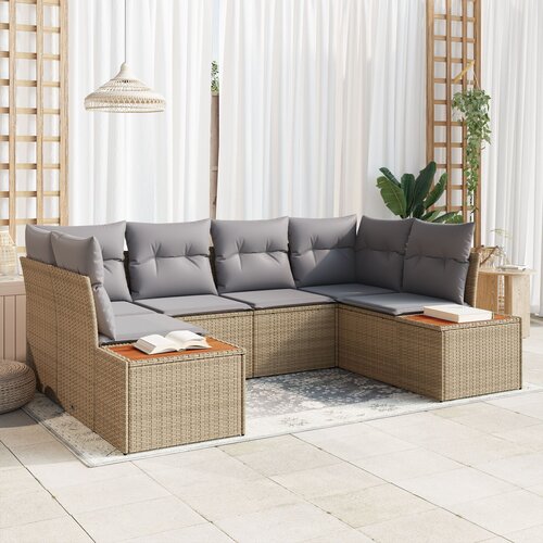 VidaXL set vrtnih sofa od 6 s jastučićima, bež poli ratan akacija Slike
