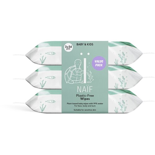 Naif Baby & Kids Plastic Free Wipes vlažni robčki za otroke od rojstva 3x54 kos Cene