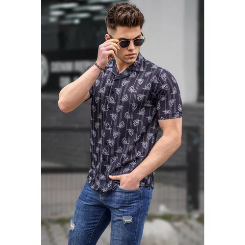 Madmext Black Short Sleeve Patterned Men's Shirt
