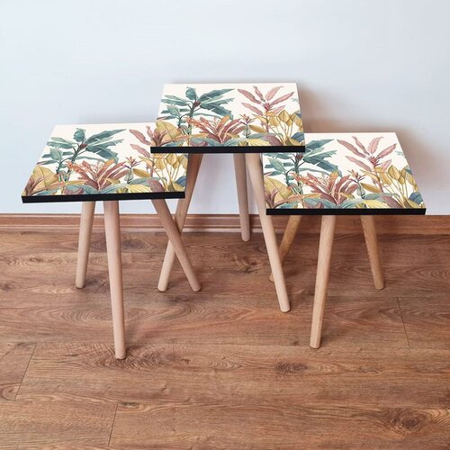 Hanah home 3Shp198 - white whitemustardbrowngreen nesting table (3 pieces) Cene