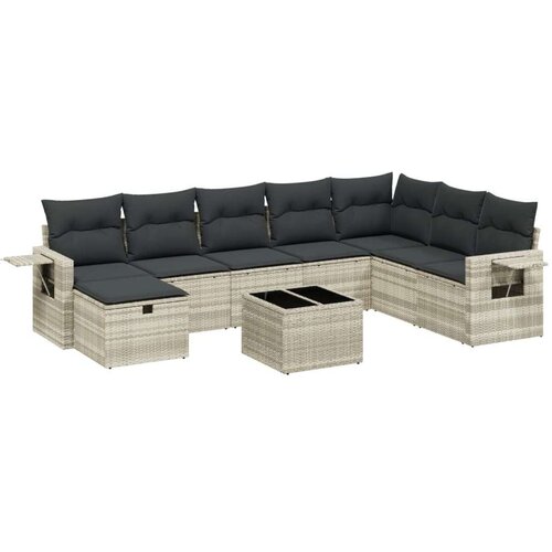VidaXL 9-dijelni set vrtnih sofa od poliratana s jastucima svjetlosivi Slike