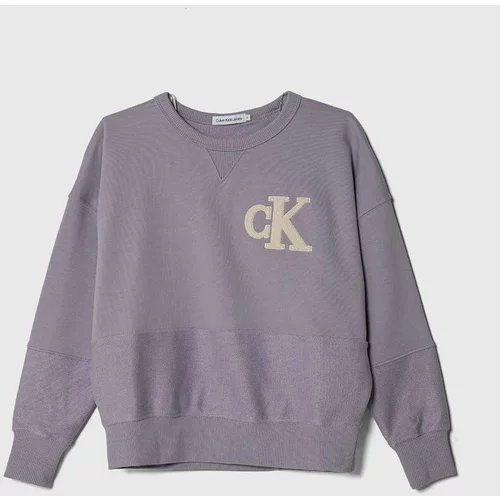 Calvin Klein Jeans Otroški bombažen pulover vijolična barva