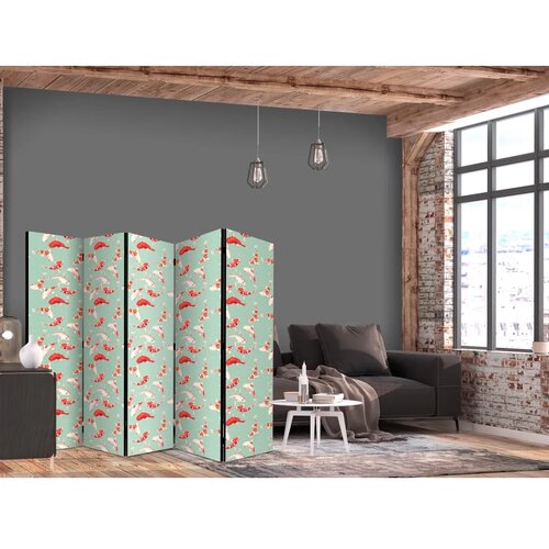 Paravan - Fish And Japanese Pattern - Koi Fish in Orange-Cream Colors on a Green-Mint Background With An Oriental Pattern 225x17 Cene
