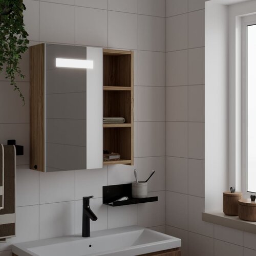 VidaXL Kopalni&amp;scaron;ka omarica z ogledalom z LED lučko hrast 45x13x52 cm Slike