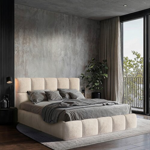 MID.YOU OBLAZINJENA POSTELJA 180 cm x 200 cm , les, tekstil, leseni material pe&amp;scaron;čene barve Slike