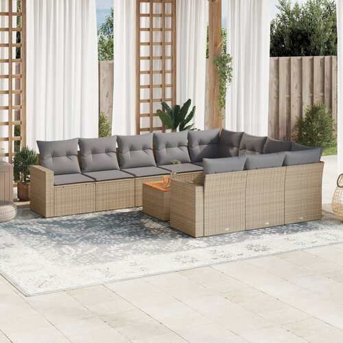 vidaXL 11-dijelni set vrtnih sofa od poliratana s jastucima bež Cijene