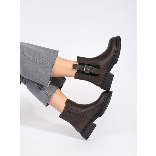 Shelvt Brown women's Chelsea boots with buckle Cene