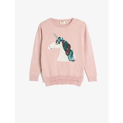 Koton Unicorn Sweater Long Sleeved Crew Neck Sequins Embroidered
