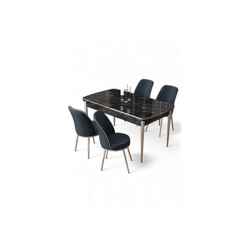 Hanah home Rasklopivi trpezarijski sto i stolice (5 delova) Nira Black Marble Chrome Anthracite Cene