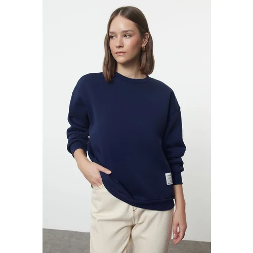 Trendyol Navy Blue Label Detailed Regular Crew Neck Knitted Sweatshirt