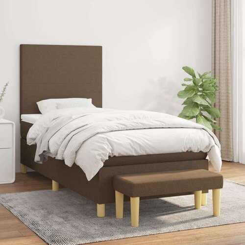 VidaXL Krevet s oprugama i madracem tamnosmeđi 90 x 190 cm od tkanine Slike