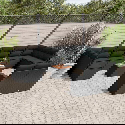 VidaXL 13-dijelni set vrtnih sofa s jastucima poliratan crni Slike
