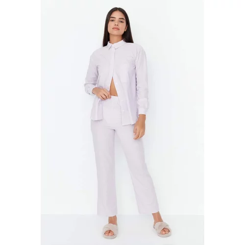Trendyol Lilac Striped Shirt Collar Woven Pajamas Set