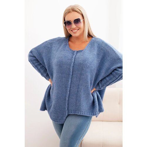 Kesi Włoski Plus Size women&amp;#039;s sweater with acrylic in a loose fit and 3/4 sleeves denim Slike