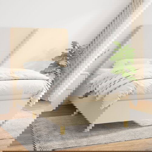 VidaXL Box spring postelja z vzmetnico krem 90x200 cm blago Slike