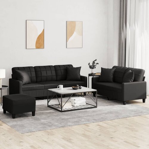  3-dijelni set sofa s jastucima crna od umjetne kože Cijene