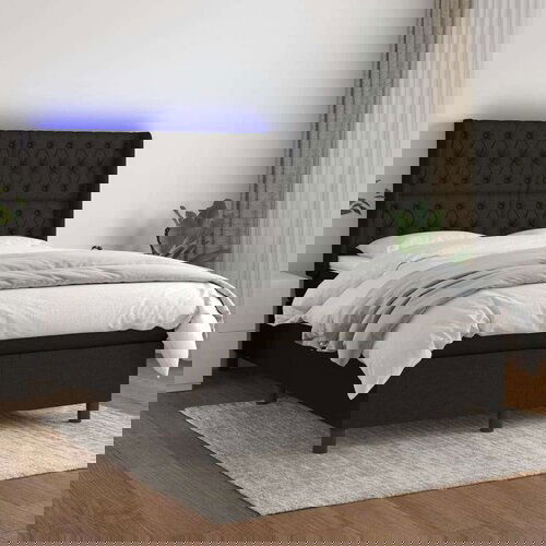  Krevet box spring s madracem LED crni 140x200 cm od tkanine Slike