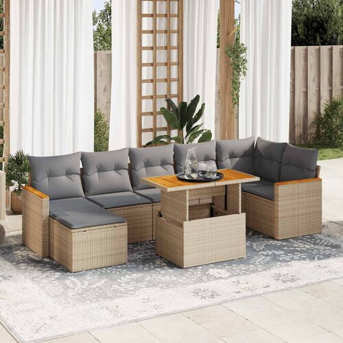 VidaXL 8-dijelni set vrtnih sofa od poliratana s jastucima bež bagrem Slike