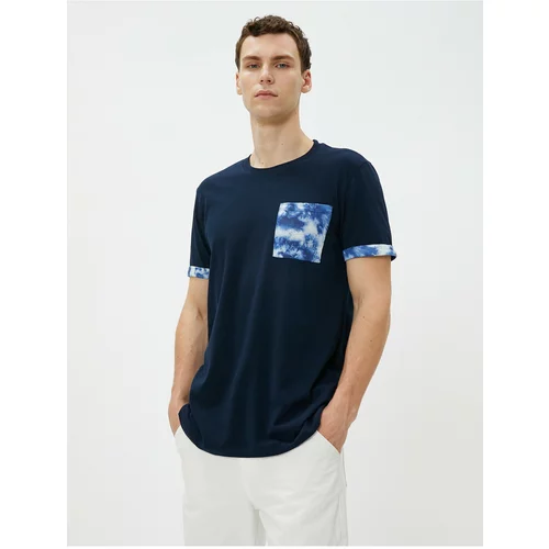 Koton A Slim-Fit T-Shirt, Crew Neck Pocket Detailed, Abstract Print.