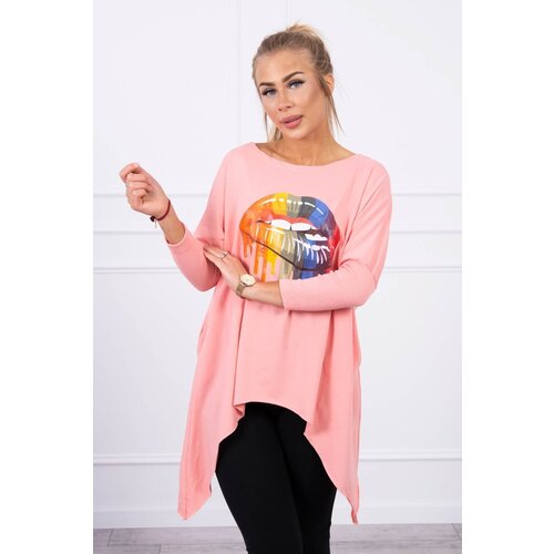 Kesi Oversize blouse with rainbow lip print apricot Slike