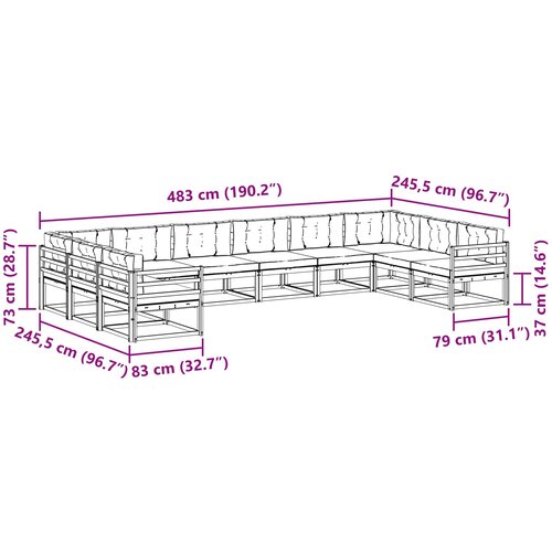  Set vanjskih sofa 10 kom. Prirodna i antracit Smeđa 483 x 245,5 x 73 cm Slike