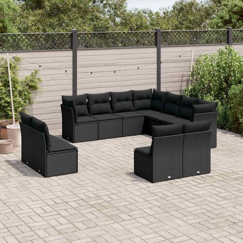 11-dijelni set vrtnih sofa od poliratana s jastucima crni Slike