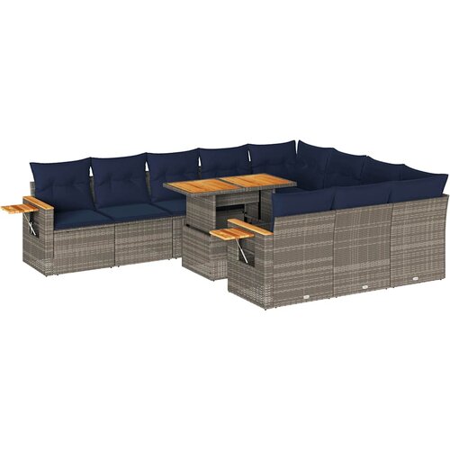  11-dijelni set vrtnih sofa poliratan i bagrem s jastucima sivi Slike