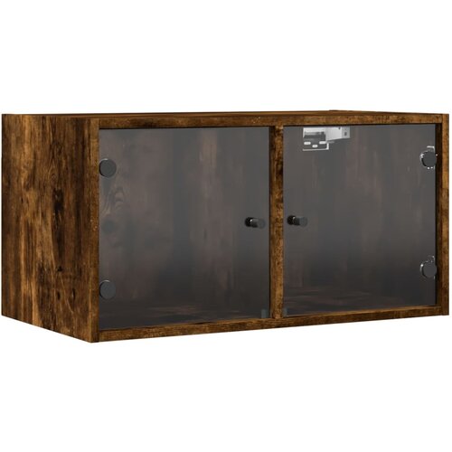 Maison Chic Stenska omarica - Zidna omarica s steklenimi vrati dimljen hrast 68,5x37x35 cm iu206, (22062470) Cene