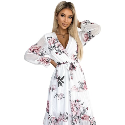 Numoco Midi dress with neckline and belt Cene