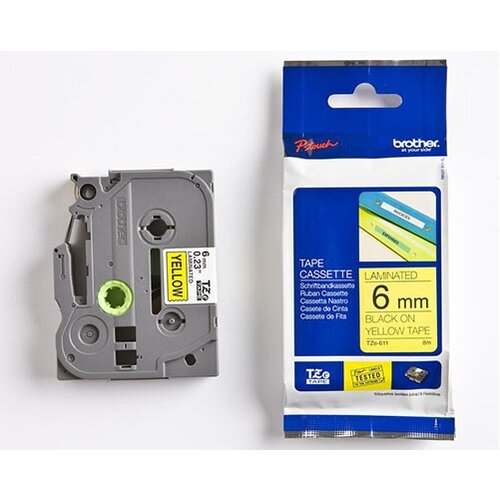 Brother TZe-611 crna na žuto 6mm Slike