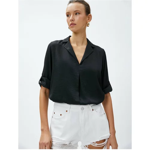 Koton Shirt Collar Blouse Folding Sleeves Detailed