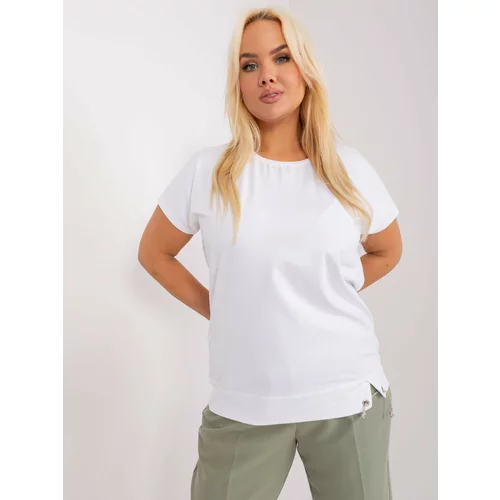 Fashion Hunters White women's blouse plus size with short sleeves