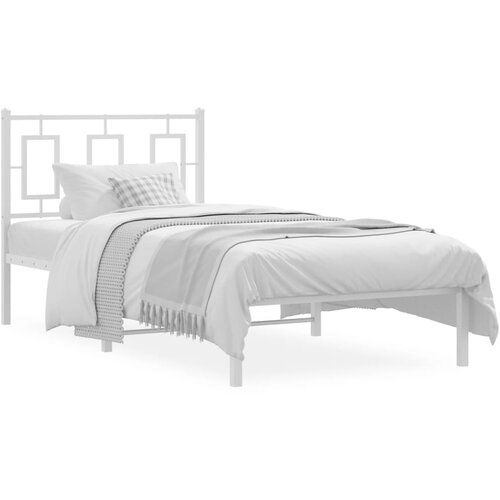 Maison Chic Kovinski Posteljni okvir - Enojna postelja - Postelja za odrasle z vzglavjem bel 90x200 cm, (21694227) Slike
