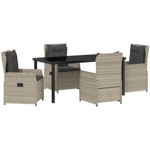 vidaXL 5-dijelni vrtni set za jelo svijetlosivi poly ratan, vrtni stol crni 160x80x73 cm od kaljenog stakla Cijene