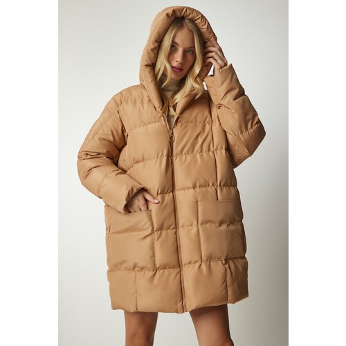Happiness İstanbul Women's Biscuit Hooded Oversized Puffer Coat Slike