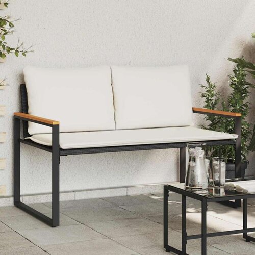  Klupa s jastukom Crna i krem-bijela 115 x 65 x 72 cm Ratan Cijene