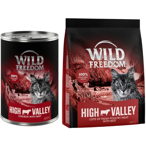 Wild Freedom mokra hrana 12 x 400 g + suha hrana 400 g po posebni ceni! - High Valley - Govedina & piščanec + govedina - brez žit