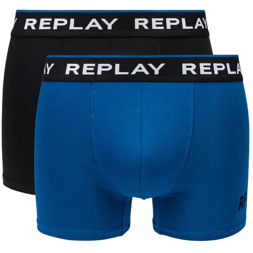 Replay Boxer Style 2 Cuff Logo&Print 2Pcs Box - Black/Cobalt Blue - Men's