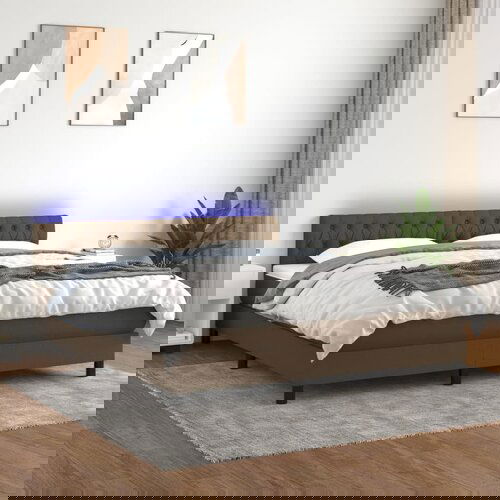  The Living Store Box spring postelja z vzmetnico LED temno rjava 180x200cm blago - Box Spring Postelja, (21454241) Slike