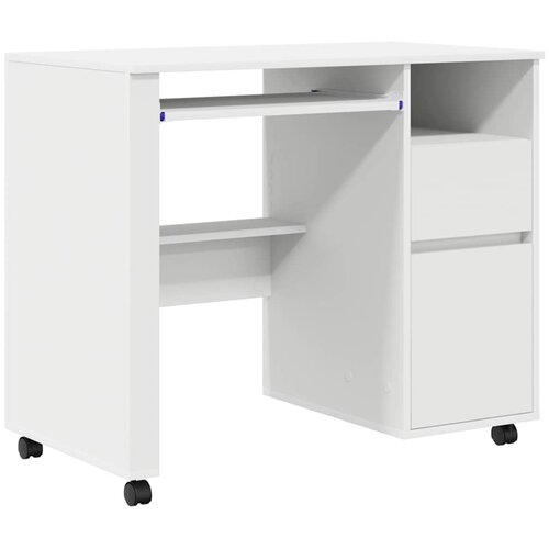 vidaXL Miza s kolesi s predalom Bela 91 x 50 x 77 cm Konstruiran les, (5000098244) Cene