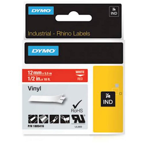 Dymo trak rhino vinyl 1805416, 12 mm / 5,5 m (bela/rdeča), original Slike