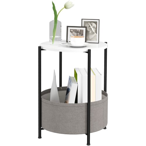HOMCOM stranska miza iverna plo&scaron;ča, jeklo 44D x 44&Scaron; x 56V cm Bel+Siv, (5000242418) Cene