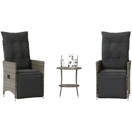  3-dijelni bistro set od poliratana s jastucima sivi Cene