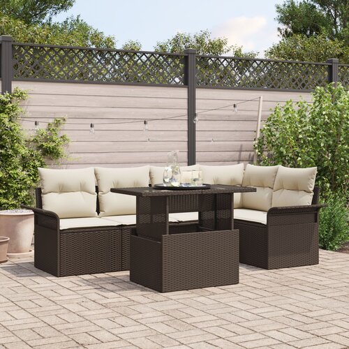 vidaXL Vrtni Sofa Set Set od 6 Smeđa i Krem Poliratan, Poliester Cene