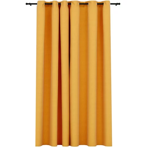 vidaXL Zatemnitvena zavesa z obročki videz platna rumena 290x245 cm, (20767718)