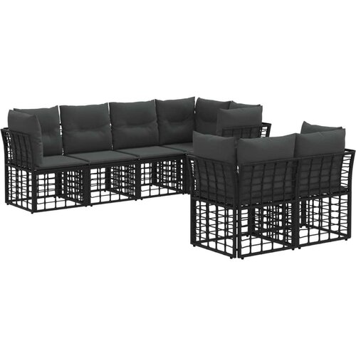  Set vanjskih sofa s jastukom 7 pcs Crna Poliester - Crna Cijene