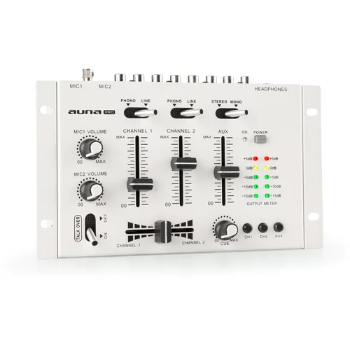 Auna Pro TMX-2211, MKII, DJ-Mixer, 3/2 kanala, crossfader, talkover, montaža u rack, bijela
