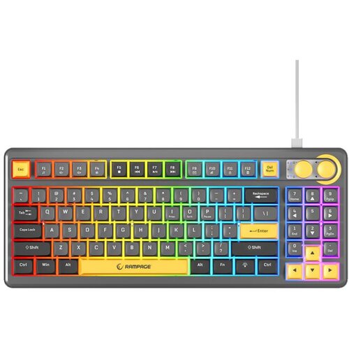  Tastatura gaming RAMPAGE Cyclone Gray/Black/Yellow USB RGB illuminated Us Layout English Compact Membrane, 41693 Cijene