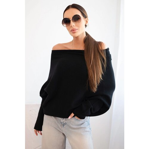 Kesi Włoski Women&amp;#039;s asymmetrical batwing viscose sweater black Slike