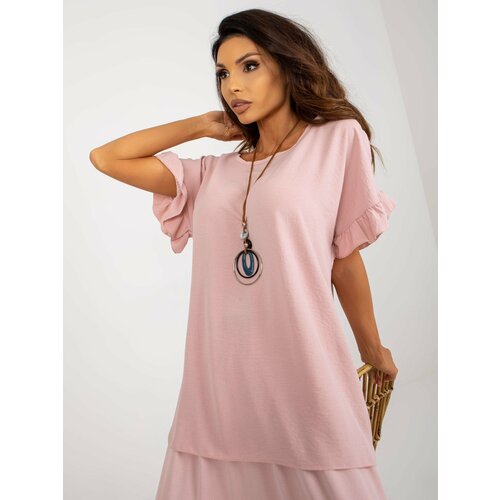 Fashion Hunters Light pink oversize blouse with short sleeves Slike